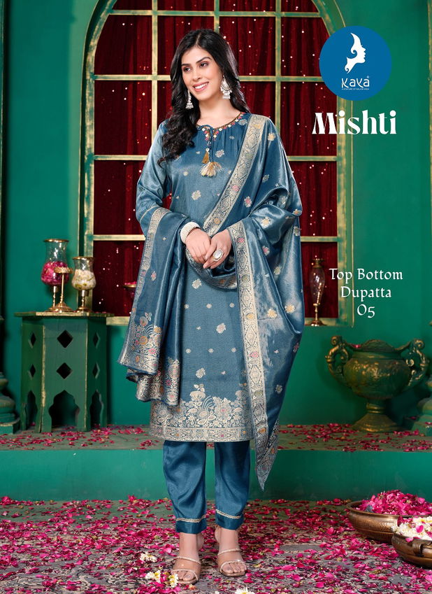 Kaya Mishti Silk Jacquard Shimmer Kurti Pant With Dupatta Collection